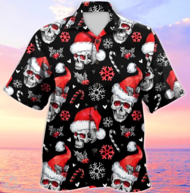 Christmas skull Santa Claus hawaiian
