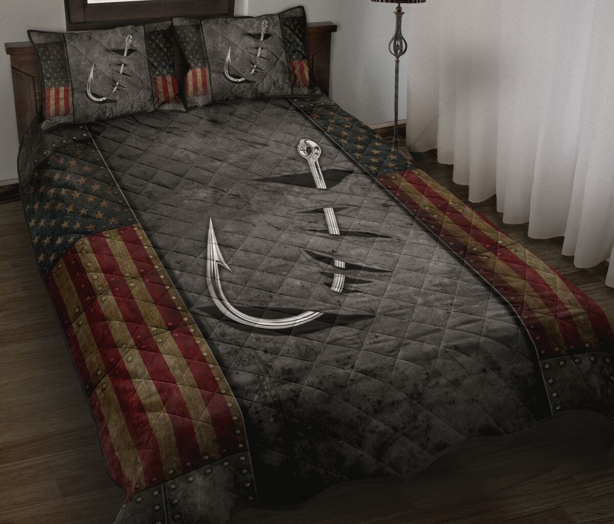 Crack Fishing American flag bedding set and pillow cover