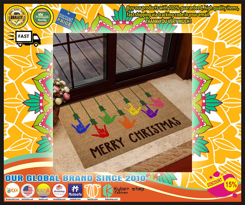 Deaf Pride merry Christmas doormat
