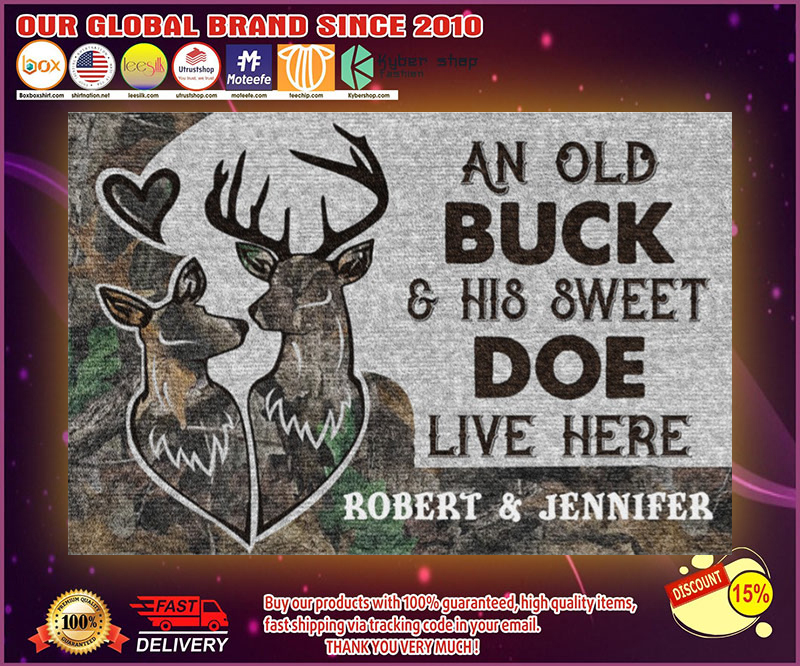 Deer an old buck and his sweet doe live here doormat