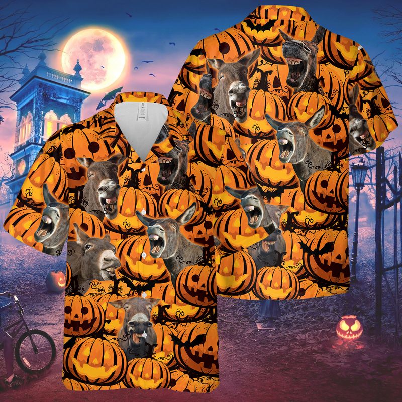 Donkey Pumpkin Halloween Pattern Premium Hawaiian Shirt