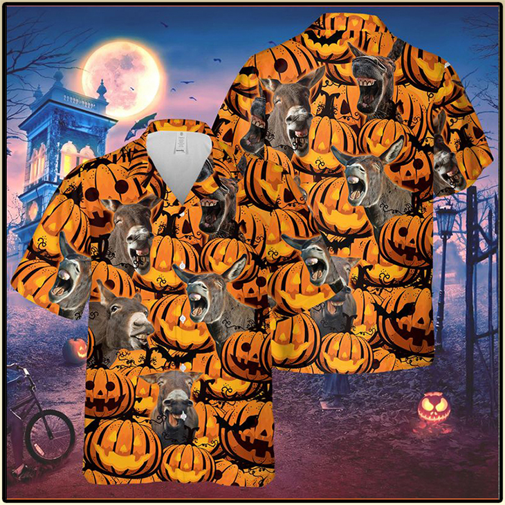 Donkey Pumpkin Halloween Hawaiian Shirt 3 Donkey Pumpkin Halloween Pattern Premium Hawaiian Shirt1
