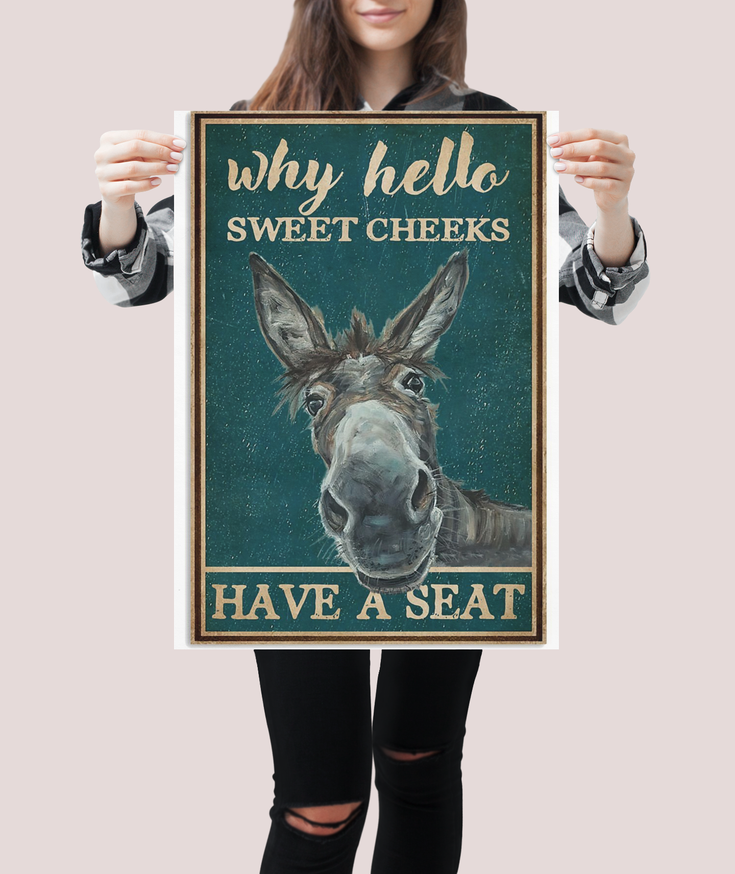 Donkey Retro teal why hello sweet cheeks poster 1 Donkey Retro teal why hello sweet cheeks poster