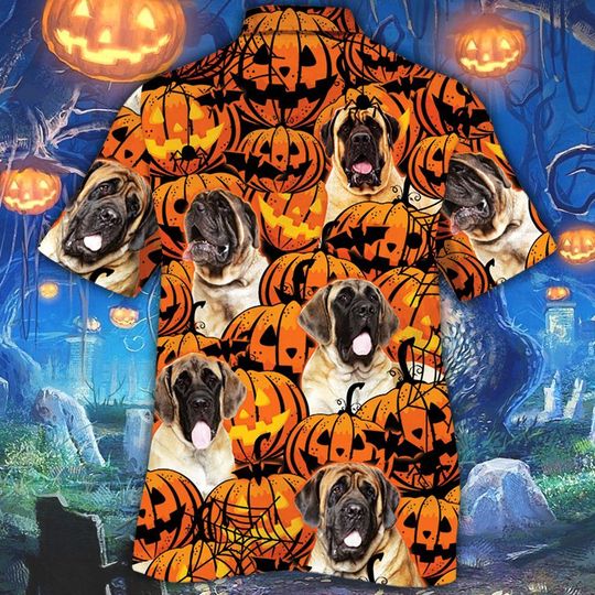 English mastiff dog halloween pumpkin hawaiian shirt1