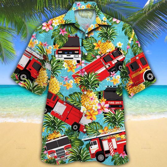 Firefighter Cars Pineapple hawaiian shirt 1 Firefighter Cars Pineapple hawaiian shirt