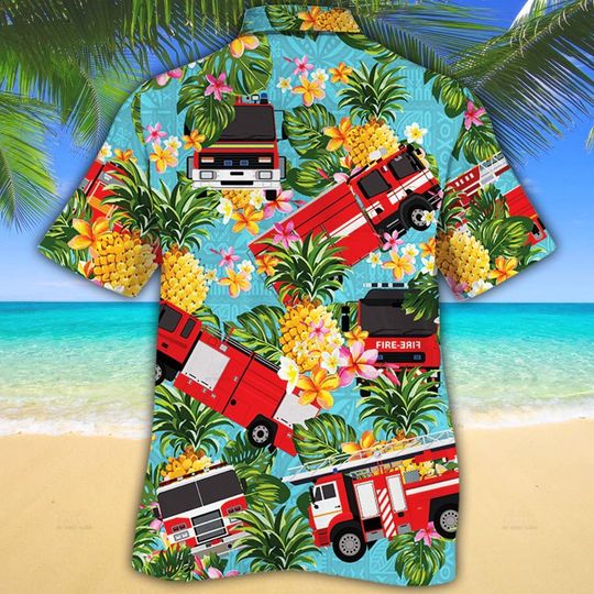 Firefighter Cars Pineapple hawaiian shirt1