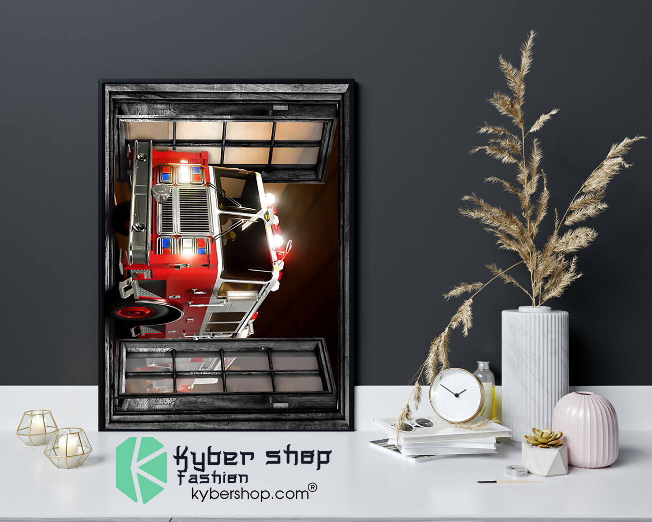 Firefighter fire truck 3d window poster 4