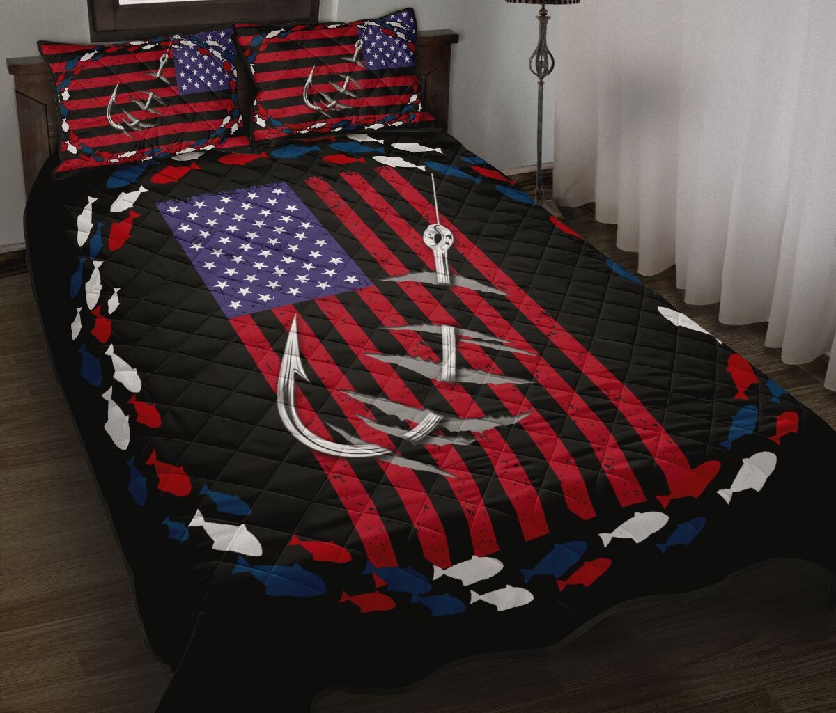 Fishing america quilt bedding set