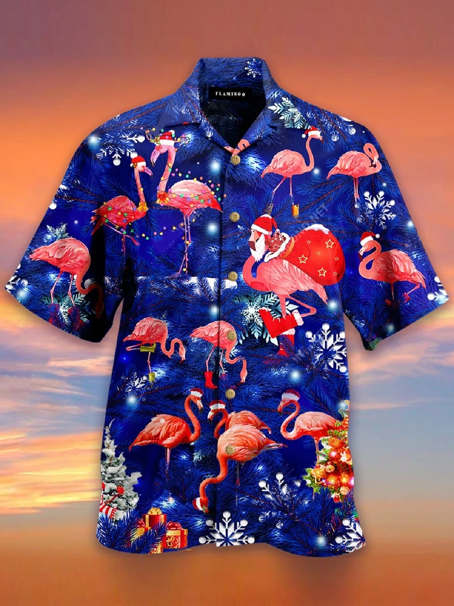 Flamingo Santa Clause hawaiian shirt