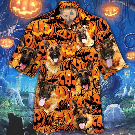German shepherd dog halloween pumpkin hawaiian shirt 1 German shepherd dog halloween pumpkin hawaiian shirt