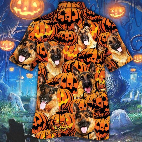 German shepherd dog halloween pumpkin hawaiian shirt1