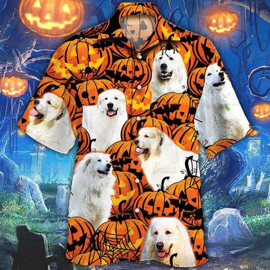 Great pyrenees dog halloween pumpkin hawaiian shirt