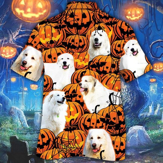 Great pyrenees dog halloween pumpkin hawaiian shirt1