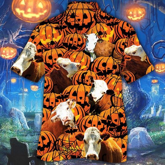 Hereford cattle halloween pumpkin hawaiian shirt1 Hereford cattle halloween pumpkin hawaiian shirt1