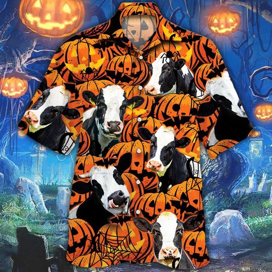 Holstein friesian cattle halloween pumpkin hawaiian shirt 1 Holstein friesian cattle halloween pumpkin hawaiian shirt
