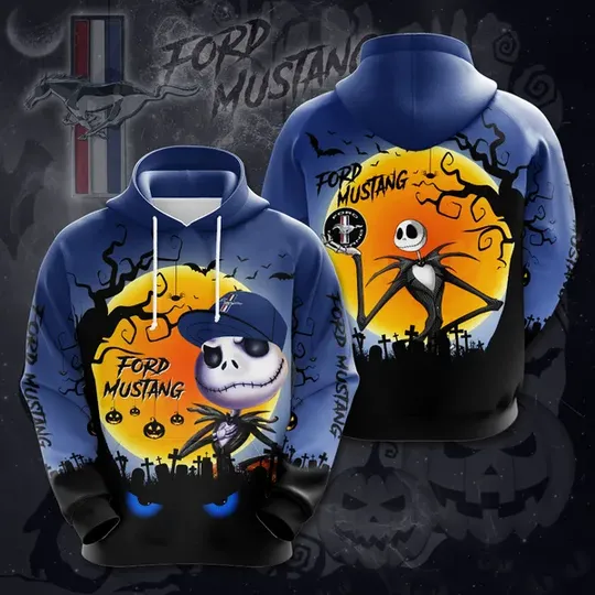 Jack Skellington Ford Mustang All over print 3d hoodie 1 Jack Skellington Ford Mustang All over print 3d hoodie