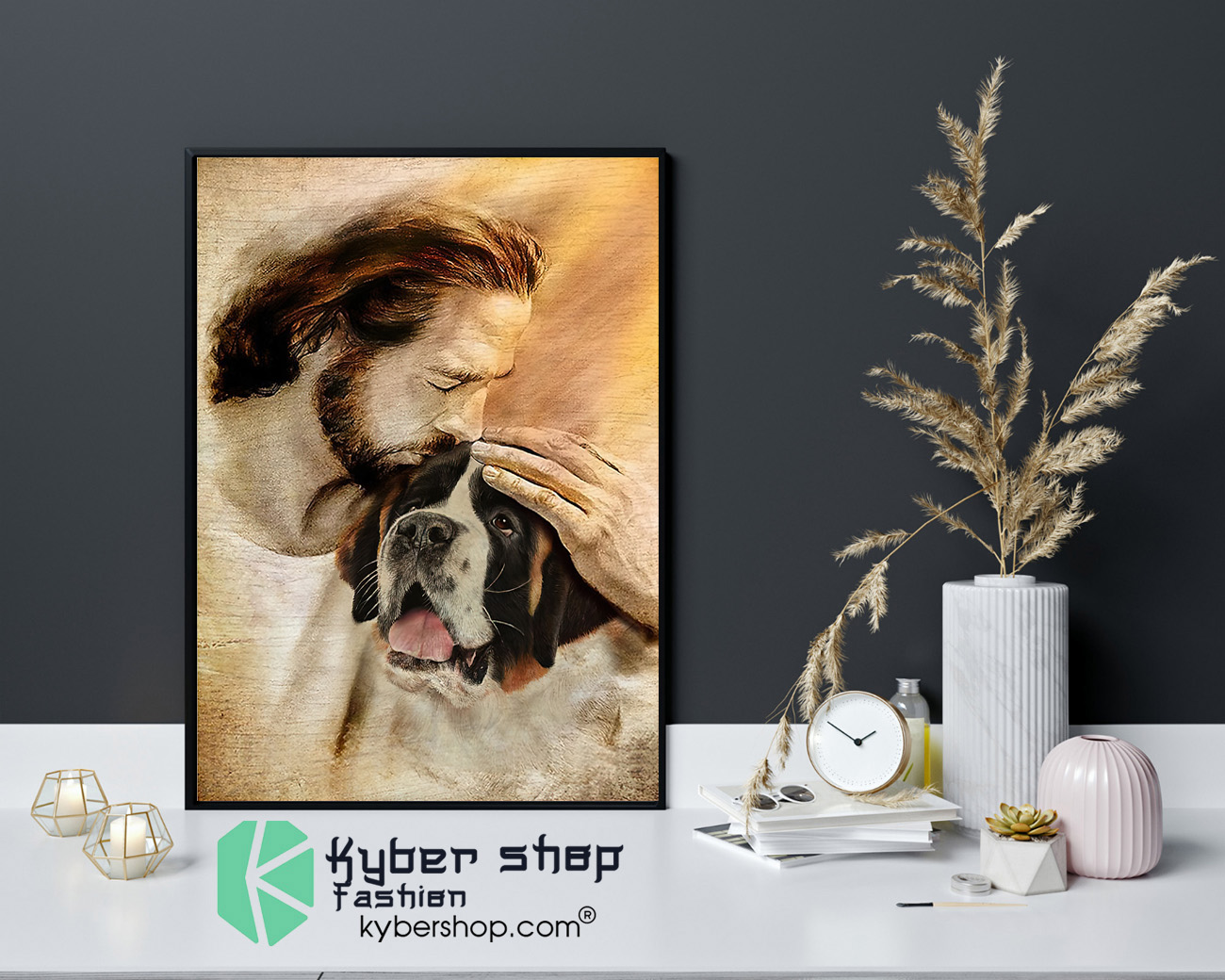 Jesus with lovely st bernard for st bernard lover poster 4