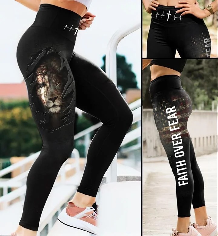 Lion American flag faith over fear legging