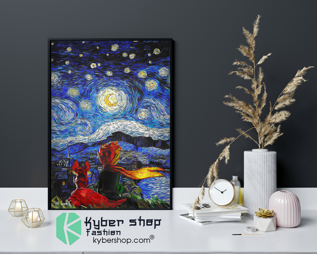 Little prince and fox starry night Van Gogh poster 4