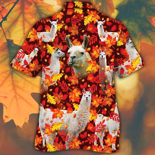 Llama horse lovers autumn red leaves hawaiian shirt1