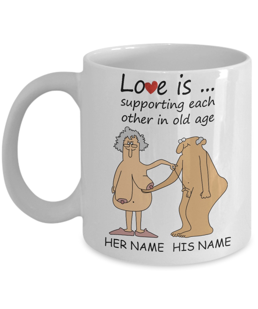 Love Is Supporting Each Other In Old Age Personalized name Mug