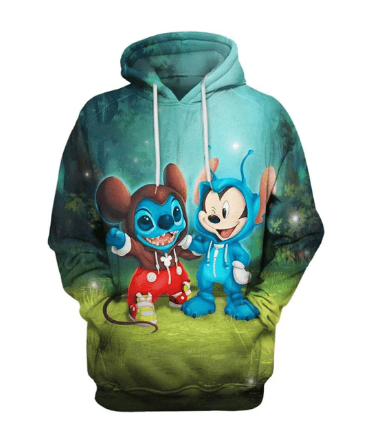 Mickey And Stitch 3d all over print hoodie 3 Mickey And Stitch 3d all over print hoodie1