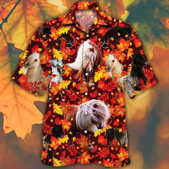 Miniature horse lovers autumn red leaves hawaiian shirt 1 Miniature horse lovers autumn red leaves hawaiian shirt