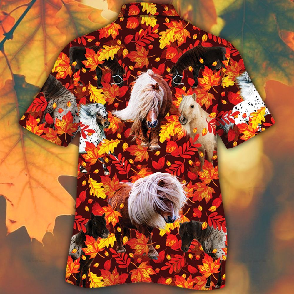 Miniature horse lovers autumn red leaves hawaiian shirt1