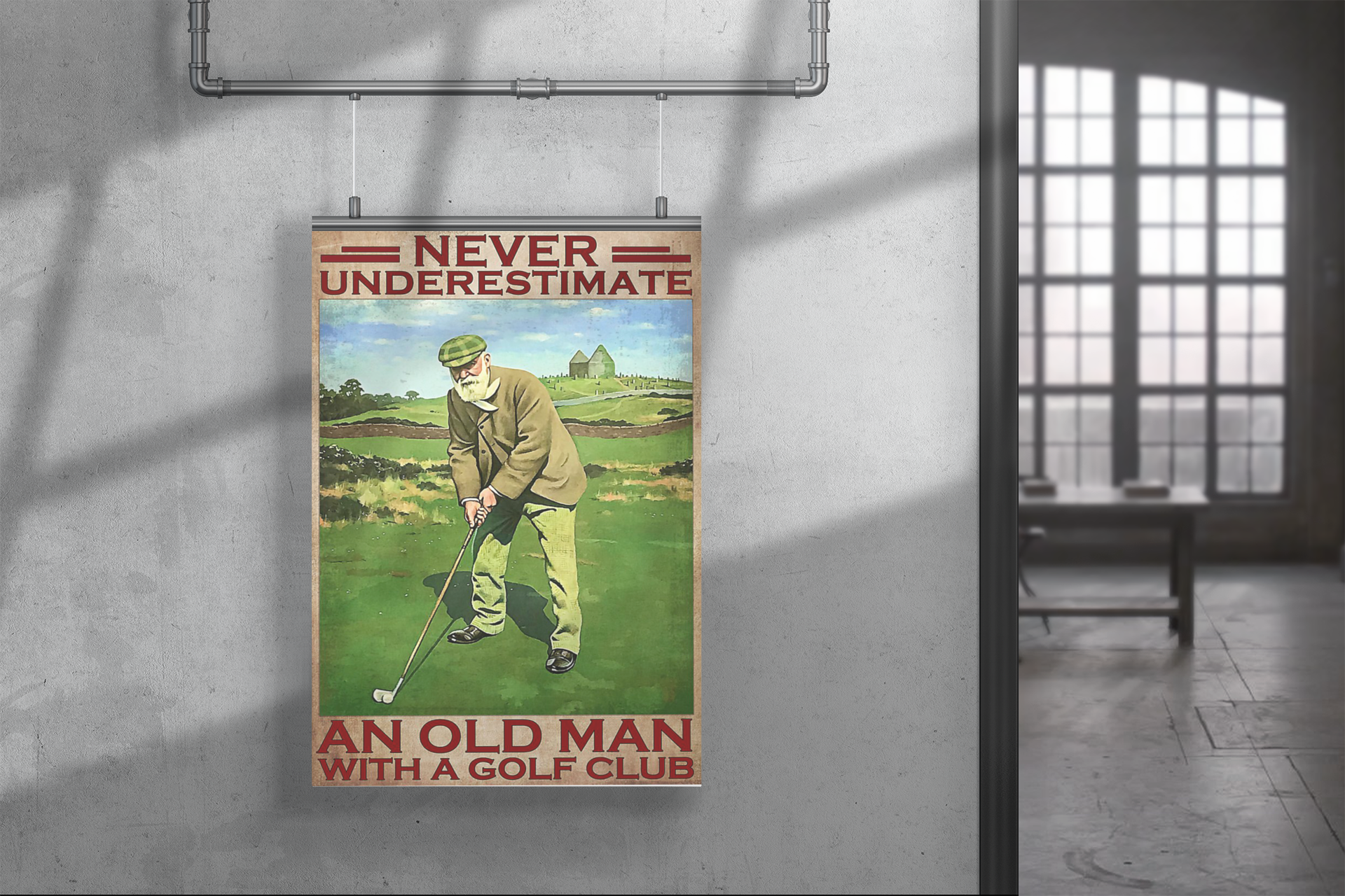 Neverunderestimateanoldmanwithagolfclubposter
