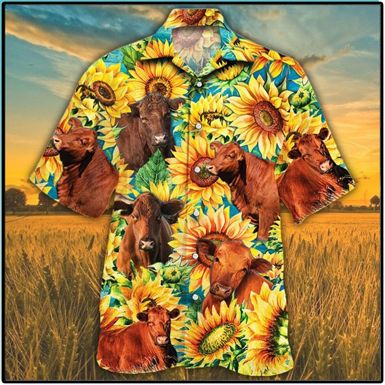 Red Angus Sunflower Hawaiian Shirt 3 Red Angus Cattle 2 Lovers Sunflower Watercolor Hawaiian Shirt1