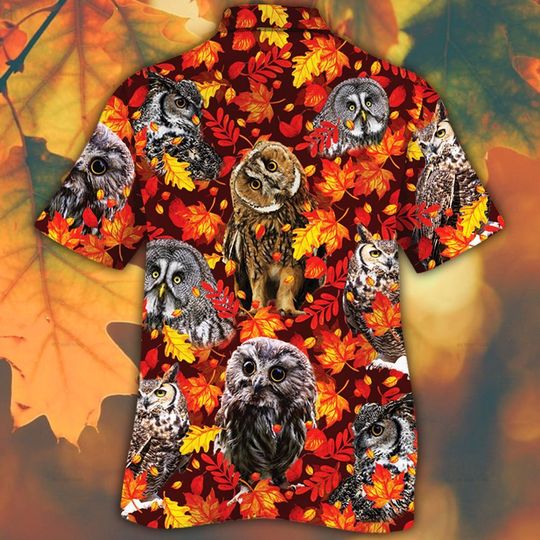 Owl horse lovers autumn red leaves hawaiian shirt2