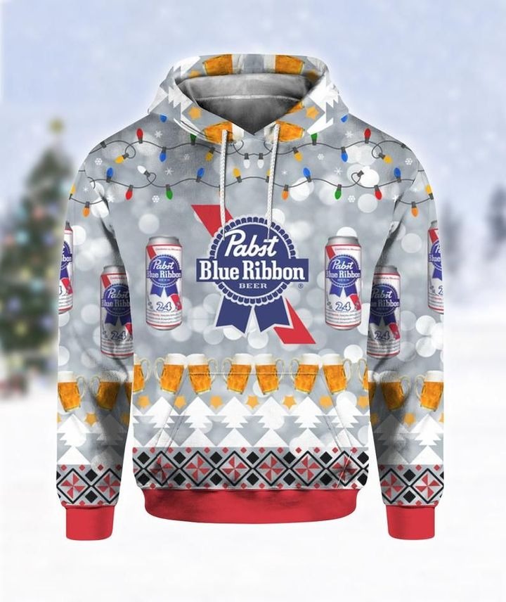 Pabst Blue Ribbon beer 3d ugly Christmas hoodie 1
