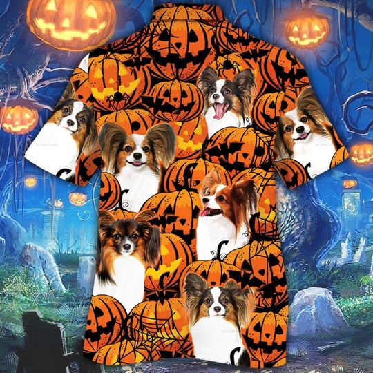 Papillon dog halloween pumpkin hawaiian shirt1