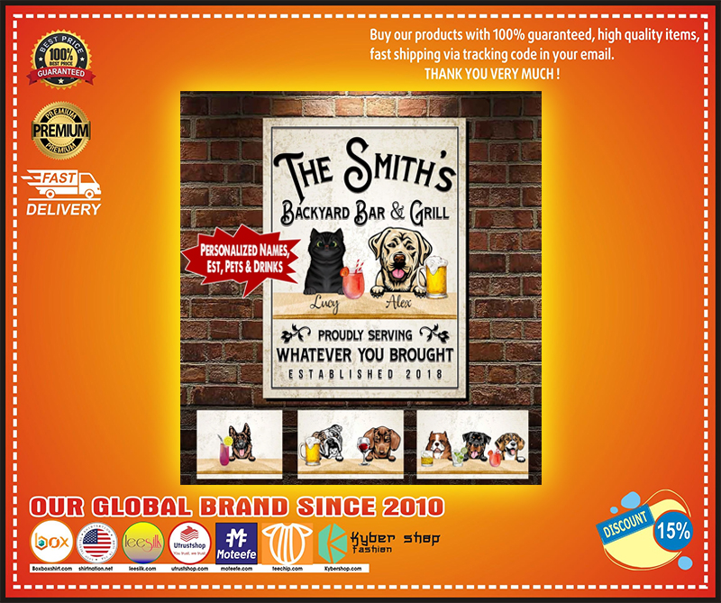 Personalized Backyard Bar & Grill Dog and Cat Canvas