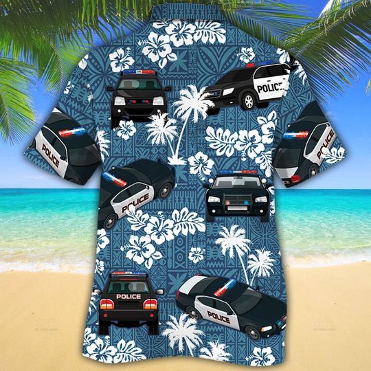 Police Cars Blue Tribal Pattern hawaiian shirt1