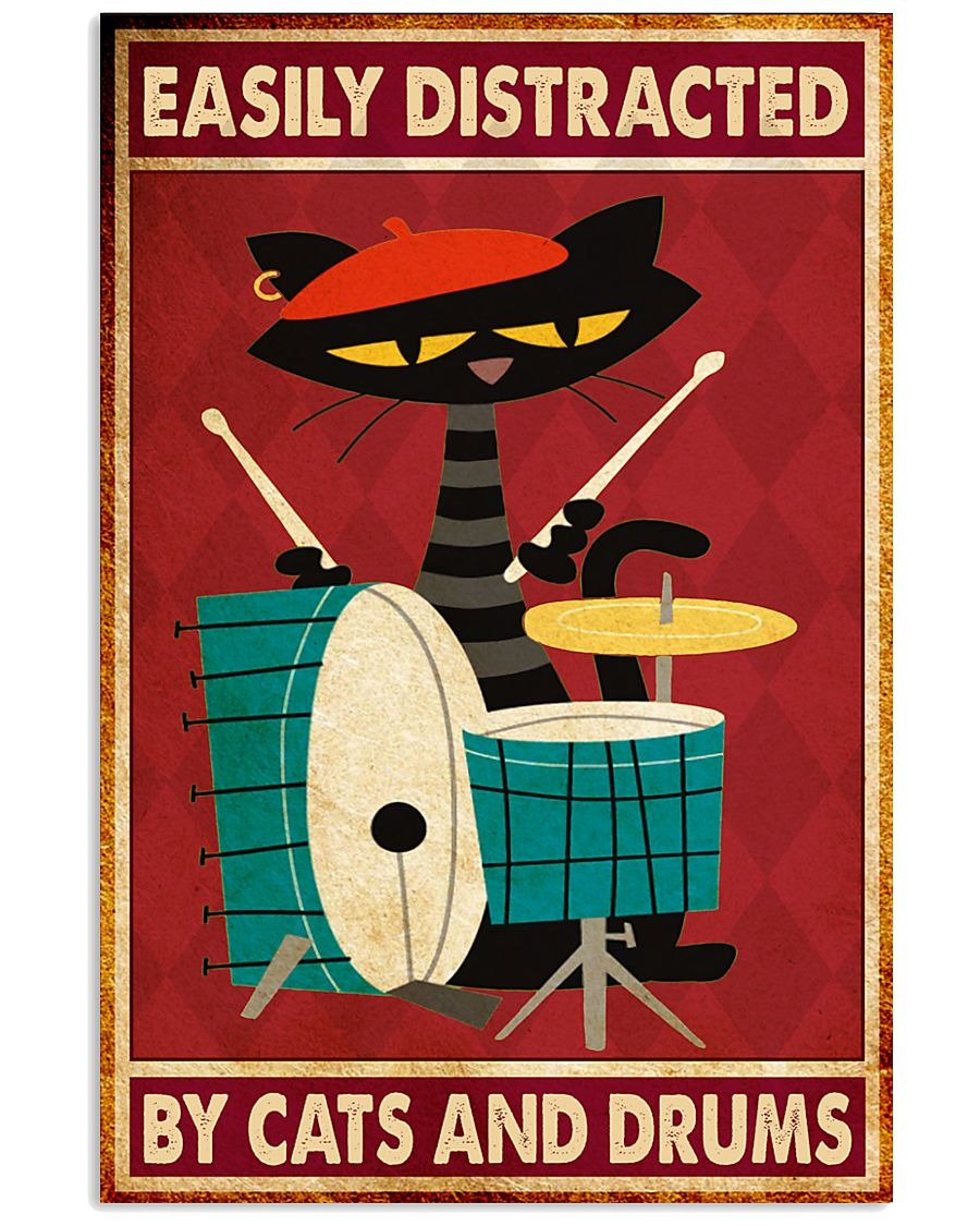 Poster Music cat drum easily distracted by cats and drums
