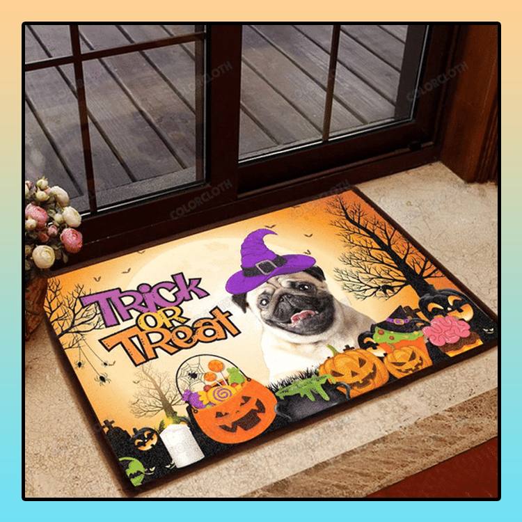 Pug Halloween Trick Or Treat Doormat1