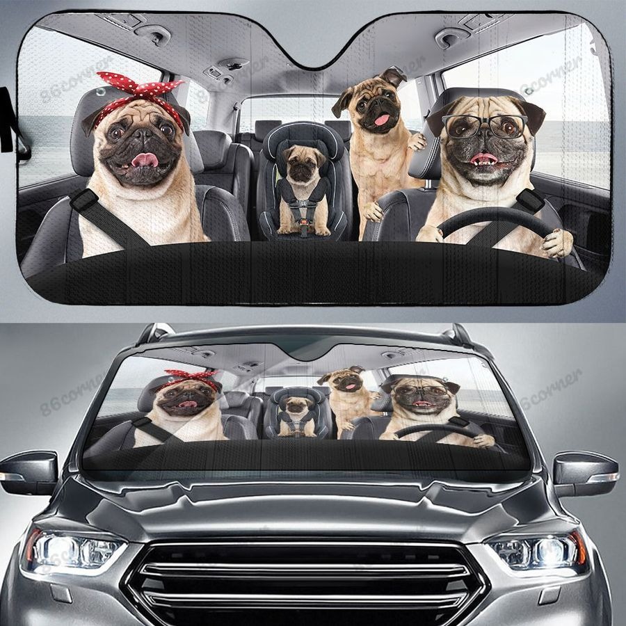 Pugs Family driving car Car Sunshade