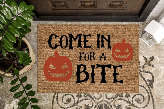 Pumpkin Come In For a Bite Halloween Doormat