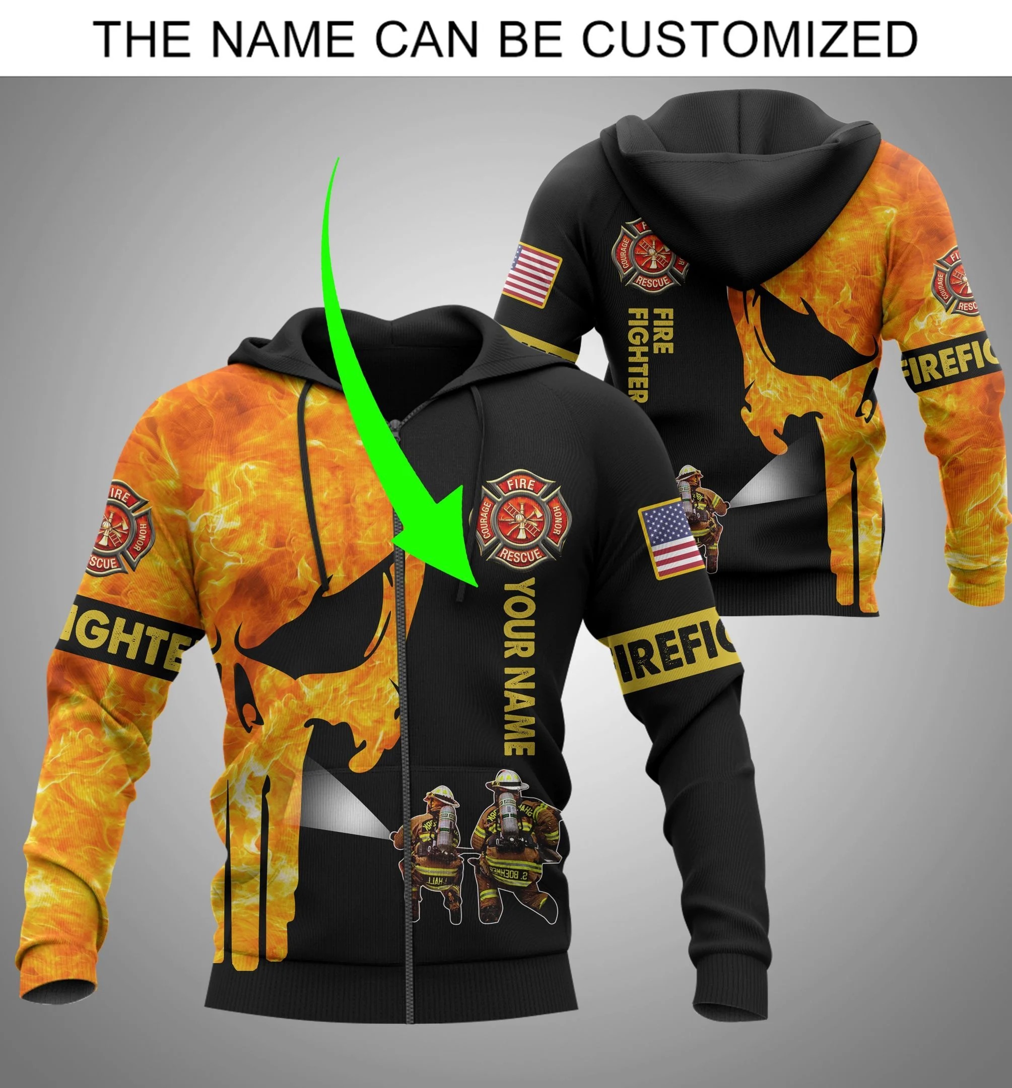Punisher skull firefighter custom name 3d hoodie