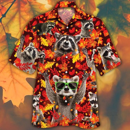 Raccoon horse lovers autumn red leaves hawaiian shirt 5 Raccoon horse lovers autumn red leaves hawaiian shirt