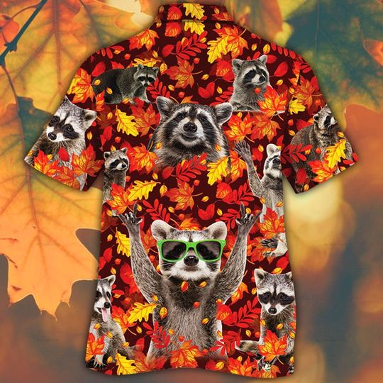 Raccoon horse lovers autumn red leaves hawaiian shirt1