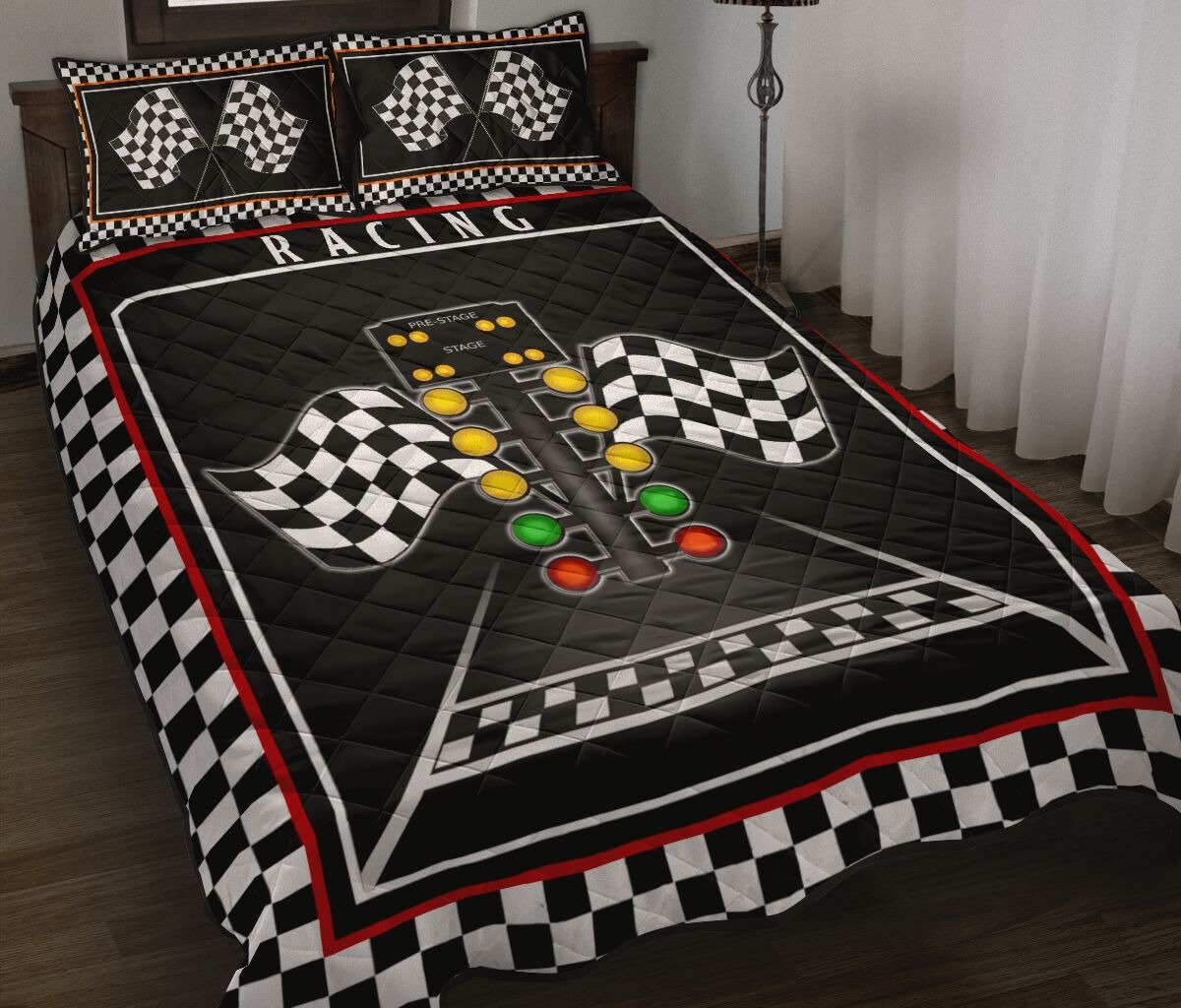 Racing flag lights quilt bedding set
