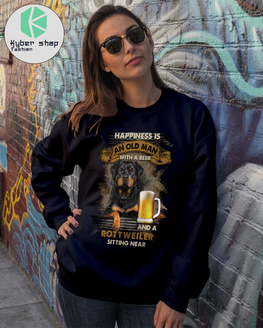 Rottweiler Sitting happiness is an old man with a beer and a rottweiler sitting near shirt 3 Rottweiler Sitting happiness is an old man with a beer and a rottweiler sitting near shirt 1