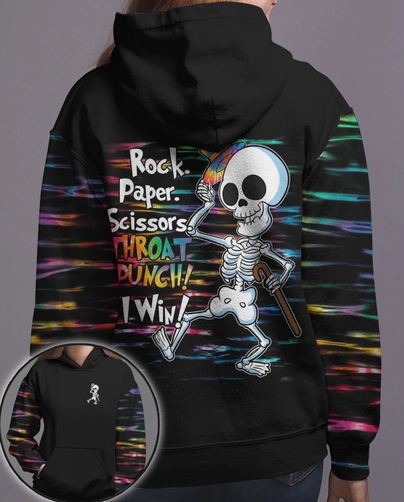 Skeleton rock paper throat punch I win 3D hoodie hoodie