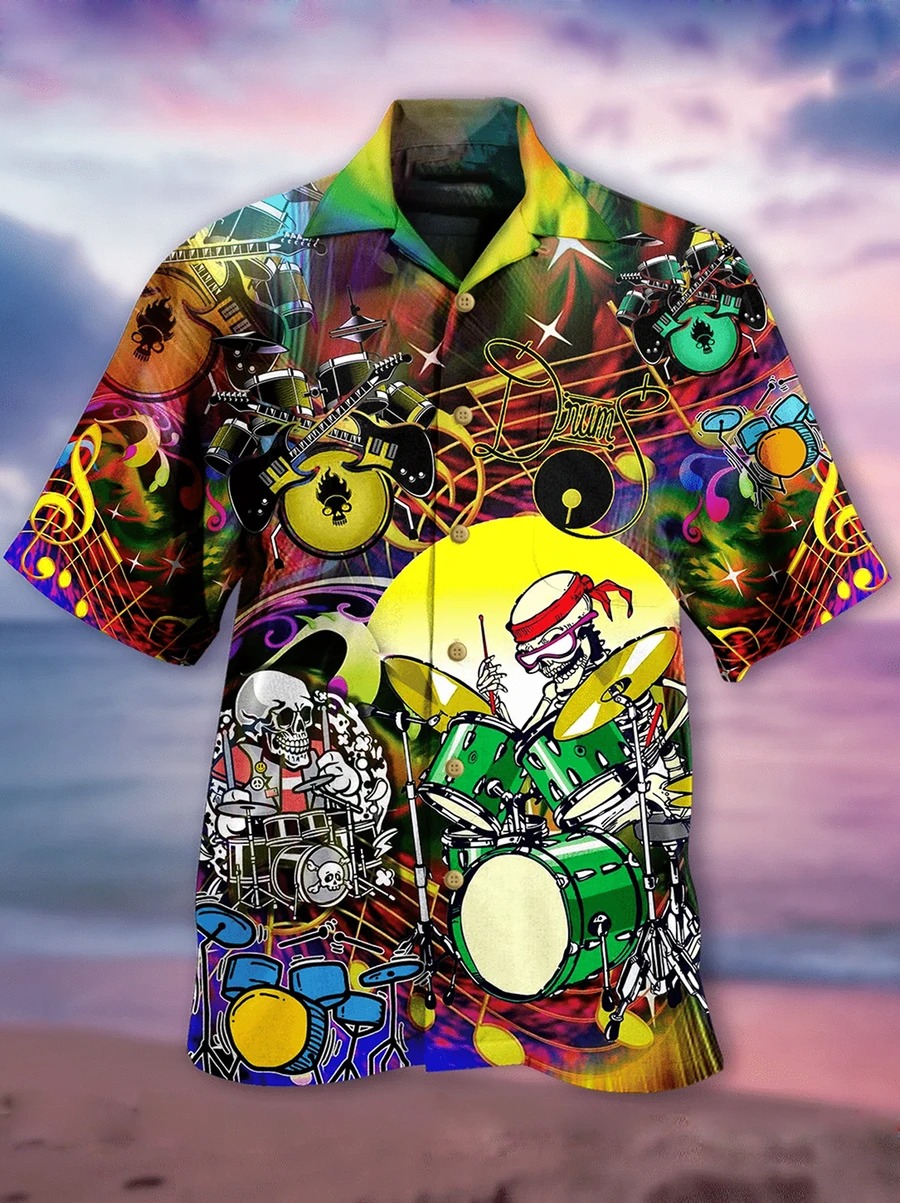 Skeleton vintage drum hawaiian shirt