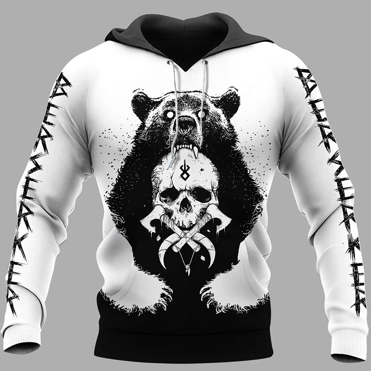 Skull And Bear Viking 3D Hoodie And Shirt