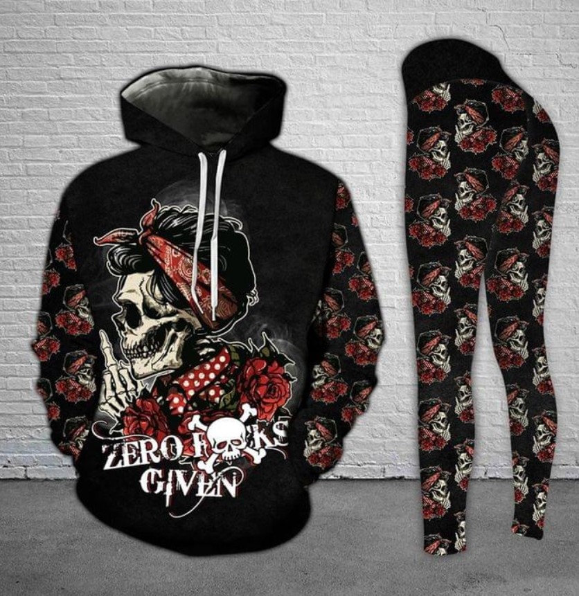 Skull and Rose zero fucks given 3D hoodie and legging