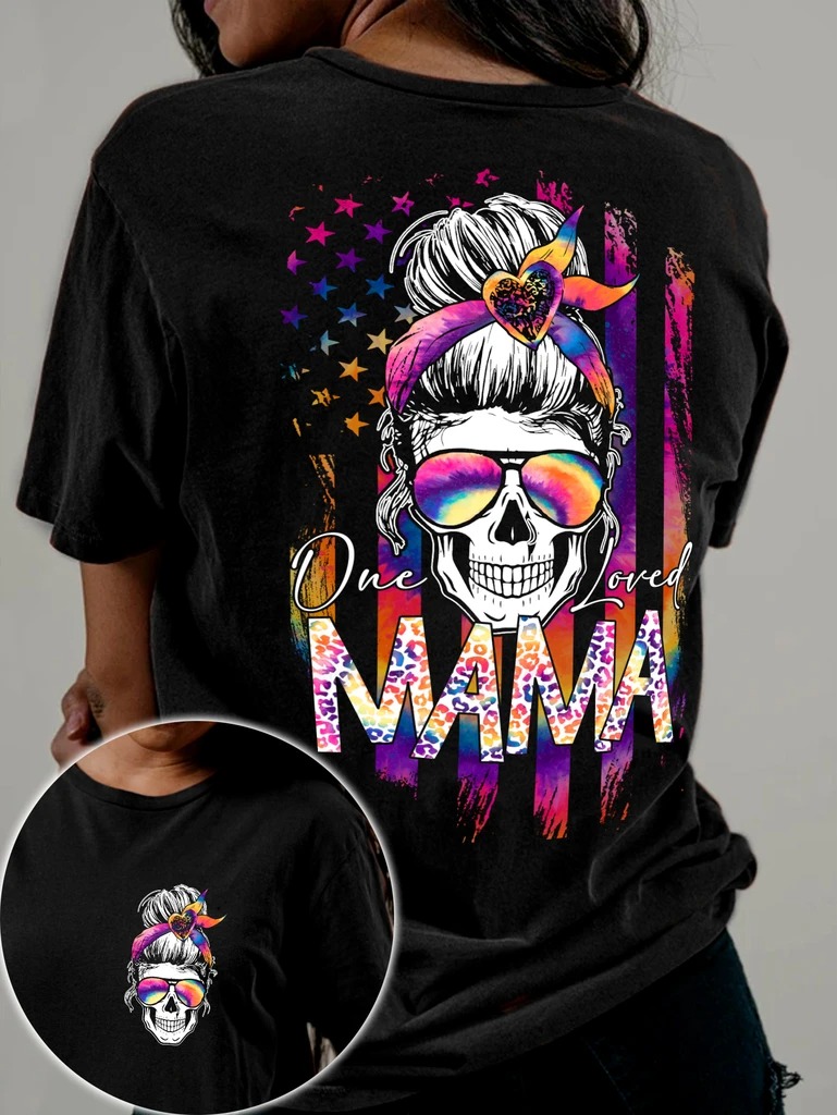 Skull colorful American flag one loved mama 3d hoodie shirt