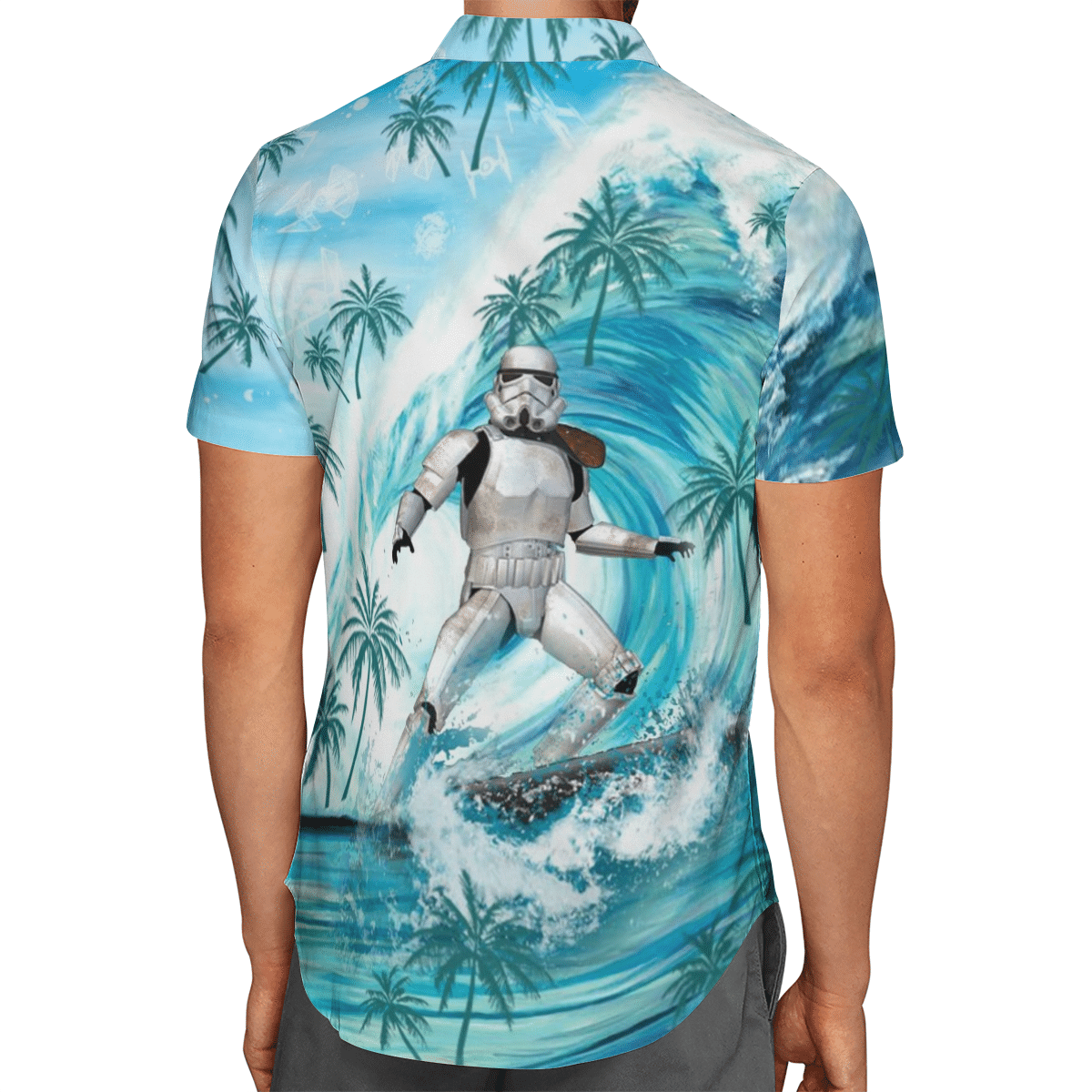 Stormtrooper surfing Hawaiian shirt 2 Stormtrooper surfing Hawaiian shirt 1